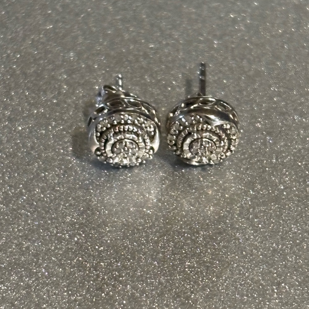 Silver Diamond Stud Earrings